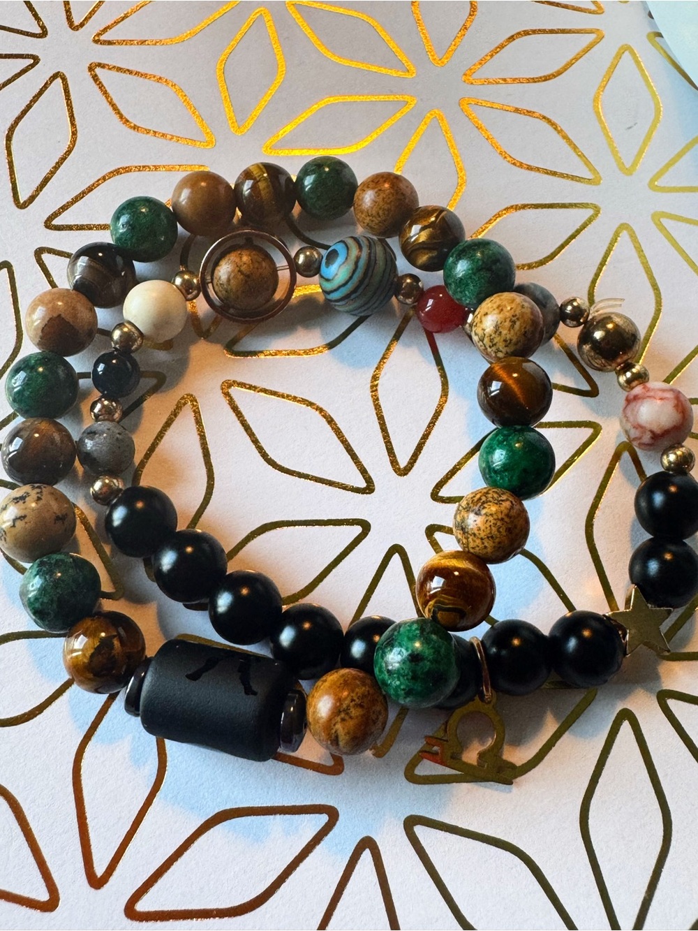 Natural Stone & Libra Bracelet Set of 2 | Handmade Beaded Bracelets